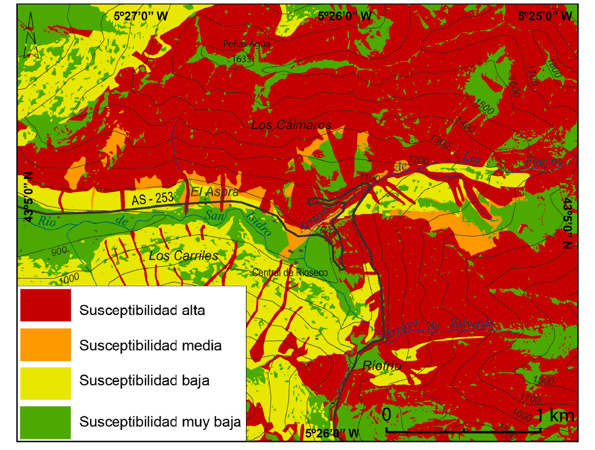 Susceptibilidad de riesgos en el entorno de la carretera AS-253