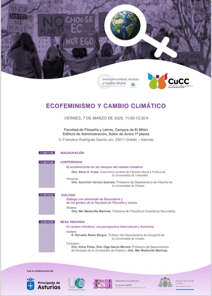 Imagen Jornadas sobre Cambio climático y ecofeminismo que se llevarán a cabo el viernes 7 de marzo de 2025 en la  Facultad de Filosofía y Letras (Salón de Actos 1ª planta. Edificio de Administración)